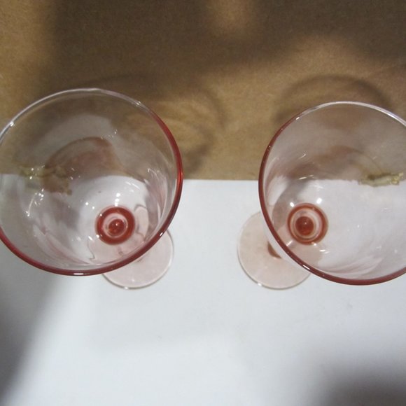 VTG PAIR OF PINK WINE GLASSES, PRETTY PINK GLASSES - Picture 3 of 5